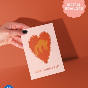 Carte de fête des mères drôle de chat roux à télécharger | Le jour de Miaouss imprimable pour les mamans chat | Carte numérique pour maman chat de 5 x 7 po. | Cadeau DIY instantané