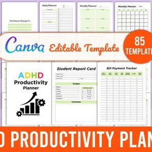 Productivity Planner Template Bundle, Planner Canva Templates, Printable Planner, Productivity Planner Canva, Productivity Tracker