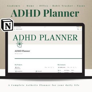ADHD Notion Template Life Planner. Aesthetic ADHD Digital Planner to improve focus & productivity. Science-based ADHD Notion dashboard.