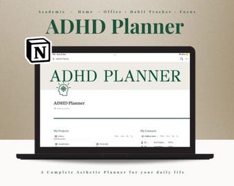 ADHD Notion Template Life Planner. Aesthetic ADHD Digital Planner to improve focus & productivity. Science-based ADHD Notion dashboard.