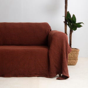 Oversize Sofa Throw, Waffle Cotton Soft Washable Couch Cover for Sofa, Sectional, L-Shape, U-Shape, 2, 3, 4-Seater