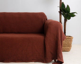 Waffle Cotton Sofa Throw: Soft Washable Couch Cover