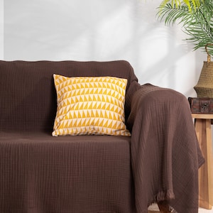 Organic Cotton Couch Cover –4 Layered Brown Muslin %100 Cotton Soft Washable Sofa Cover for Sofa, Sectional, L-Shape, U-Shape, 2, 3, 4-Seat