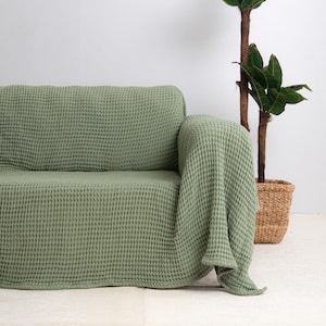 Extra Large Sofa Throw, Waffle Cotton Soft Washable Couch Cover for Sofa, Sectional, L-Shape, U-Shape, 2, 3, 4-Seater