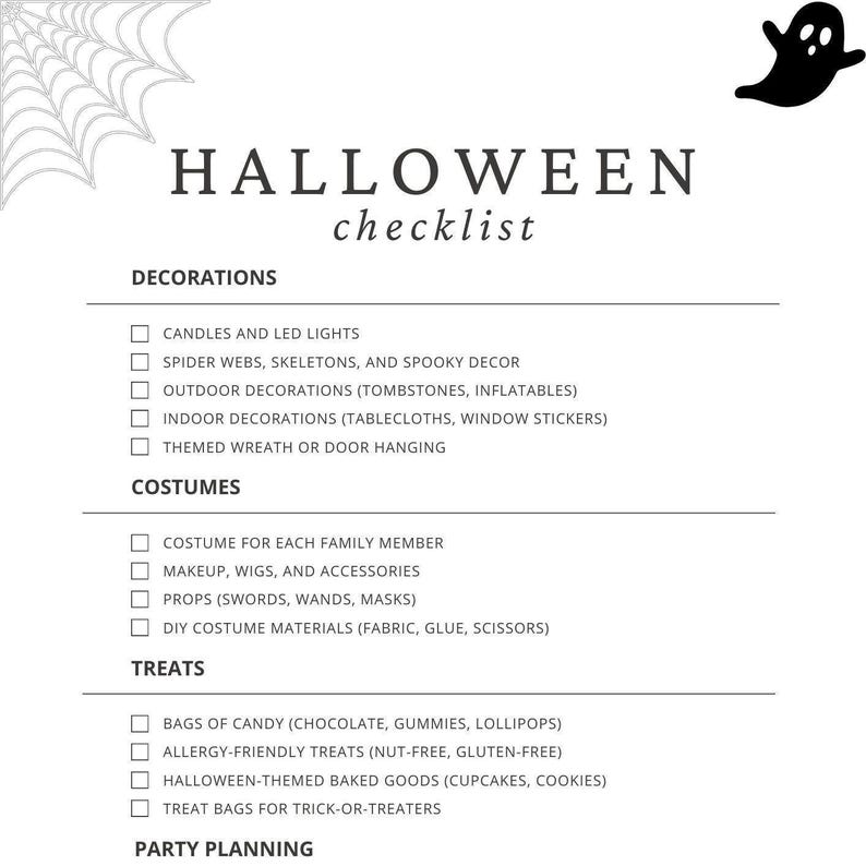 Halloween Checklist / Todo List A4 Printable PDF Plan Now for the