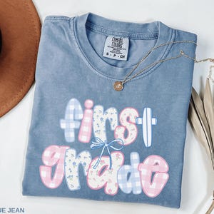 Comfort Colors First Grade Teacher Shirt: Back to School Coquette Bow Tee