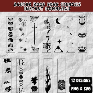 ACOTAR A Court of Thorns and Roses Edge Stencils for Sprayed Edges Booktok PNG SVG digital download  - do it yourself book edges crafts