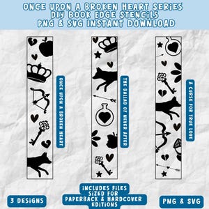 Può includere: Tre stencil per bordi di libro in bianco e nero con illustrazioni della serie "Once Upon a Broken Heart". Gli stencil sono per edizioni brossurate e rilegate. I titoli sono "Once Upon a Broken Heart", "The Ballad of Never After" e "A Curse for True Love".