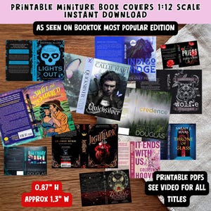 Miniaturowe okładki książek w skali 1:12 do druku 100+ tytułów Popularne tytuły Booktok - Półka na książki do druku w formacie PDF - Wysokość 0,87" na puste miejsca