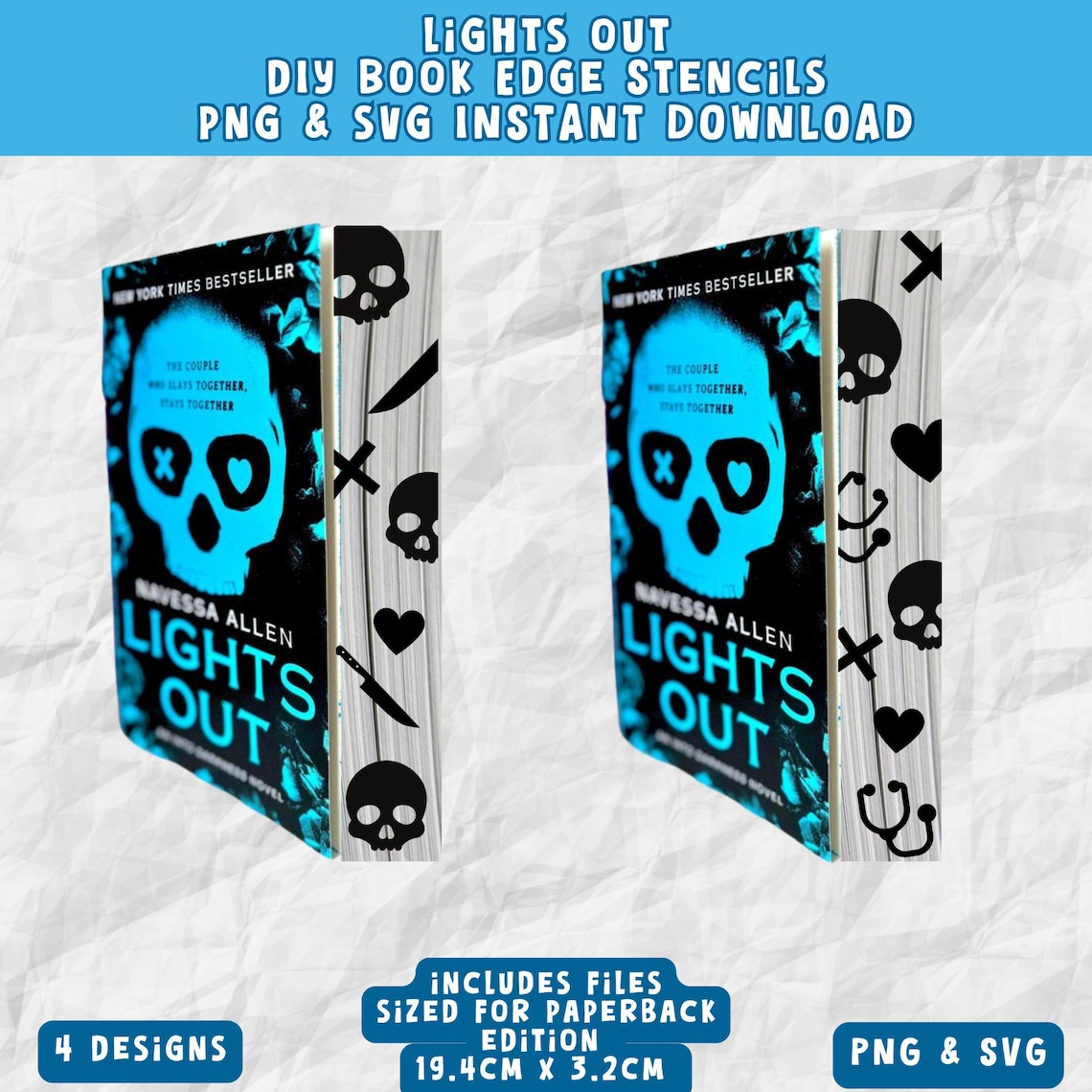 Lights Out Book Edge Stencils for Sprayed Edges Booktok PNG SVG Digital ...