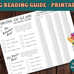 Guide de lecture imprimable pour la série Le Trône de verre et le guide de lecture en tandem + liste de contrôle pour Empire of Storms & Tower of Dawn PDF
