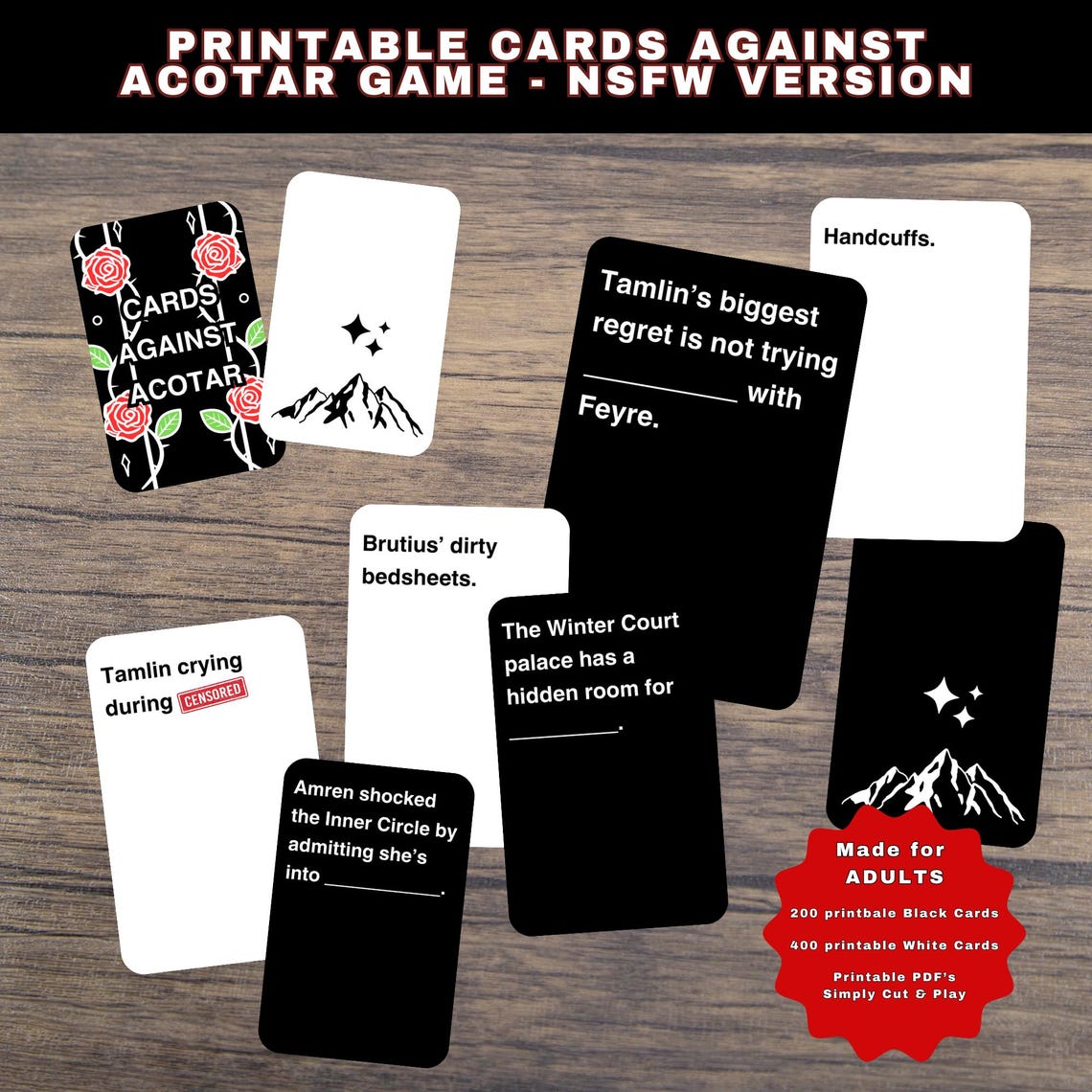 Cards Against Game ACOTAR Themed Adult Version Printable Party Game ...