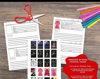 Booktok Sticker Journaal Lezen Trackerpagina's - afdrukbare pdf's - canvassjabloon