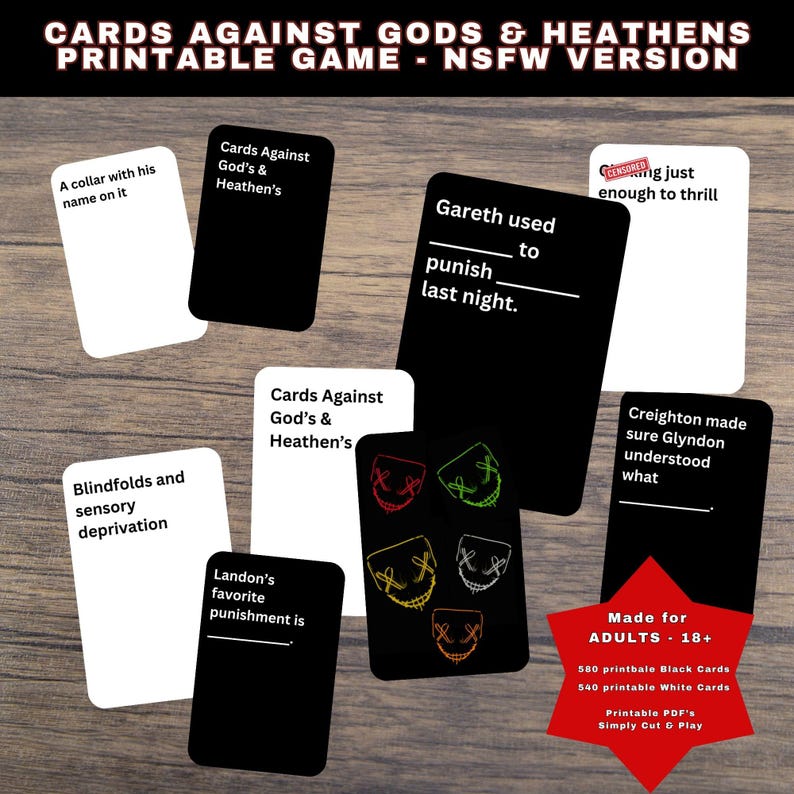 Cards Against Game Legacy of Gods Series themed Adult version Printable Party Game - booktok dark romance game. The heathens, god of malice god of pain god of wrath god of ruin god of fury god of war kiss the villain Rina Kent