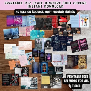 Miniaturowe okładki książek do druku 300+ tytułów Popularne tytuły Booktok - do druku 1:12 skala PDF półka na książki o lęku - romans, mrok, romans