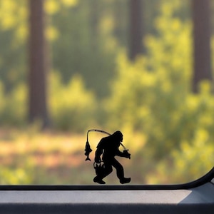 Tiny Fishing Bigfoot Vinyl Decal: Sasquatch Hidden Sticker