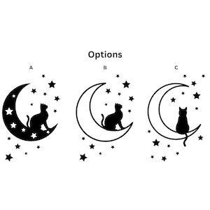 Sticker lune chat | Sticker chat pour voitures, gobelets, ordinateurs portables et plus | Sticker voiture chat | Sticker lune et chat | Vinyle de voiture de chat | Stickers chats