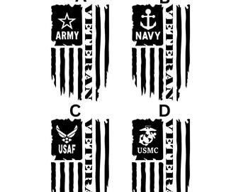 Veteran Military Flag Decal: Army, Navy, Air Force, Marines Veteran Options