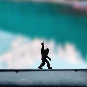Tiny Bigfoot Peace Sign Vinyl Decal: Sasquatch hidden Car Sticker
