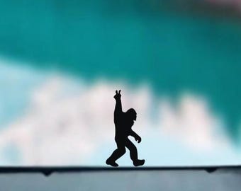 Tiny Bigfoot Peace Sign Vinyl Decal: Sasquatch hidden Car Sticker