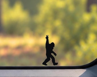 Tiny Bigfoot Peace Sign Vinyl Decal: Sasquatch hidden Car Sticker