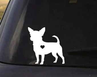 Chihuahua Silhouette with Optional Cut Out Heart Decal: Die Cut Vinyl Sticker