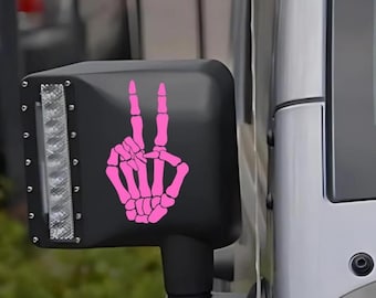 Skeleton Peace Sign Hand Decal: Side Mirror Wave Stickers for Cars, Trucks, SUVs