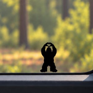 Tiny Bigfoot Heart Hands Vinyl Decal: Sasquatch hidden Car Sticker