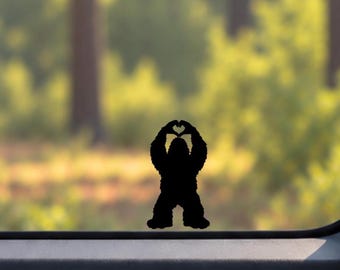 Tiny Bigfoot Heart Hands Vinyl Decal: Sasquatch hidden Car Sticker
