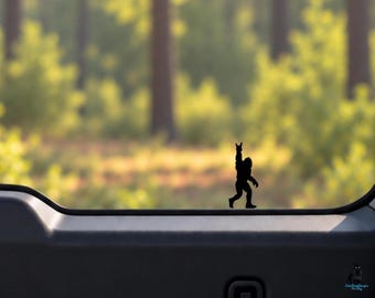 Tiny Bigfoot, Rock On Hand Decal: Sasquatch Silhouette Vinyl Sticker