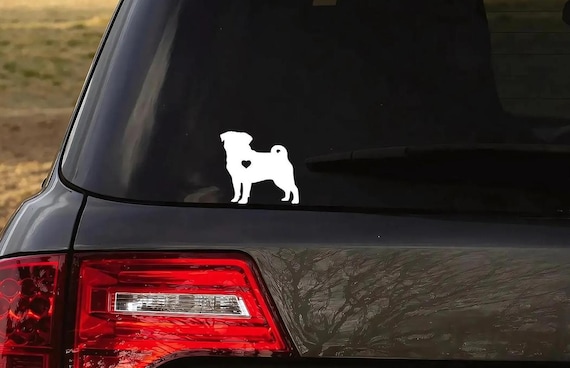 Pug Decal: Die Cut Vinyl Sticker for Cars, Tumblers, Cut Out Heart Option