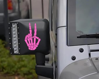 Skeleton Peace Sign Vinyl Decals: Side Mirror Wave Stickers for Cars, Trucks, SUVs
