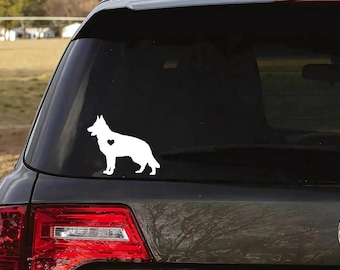 German Shepherd Vinyl Decal: GSD Silhouette Sticker with Cut Out Heart Option