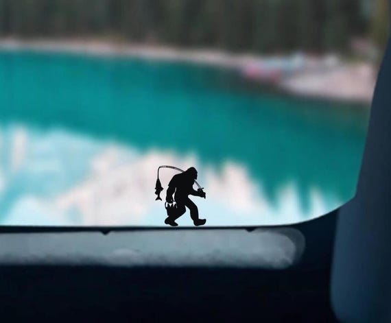 Tiny Fishing Bigfoot Vinyl Decal: Sasquatch Hidden Car Sticker