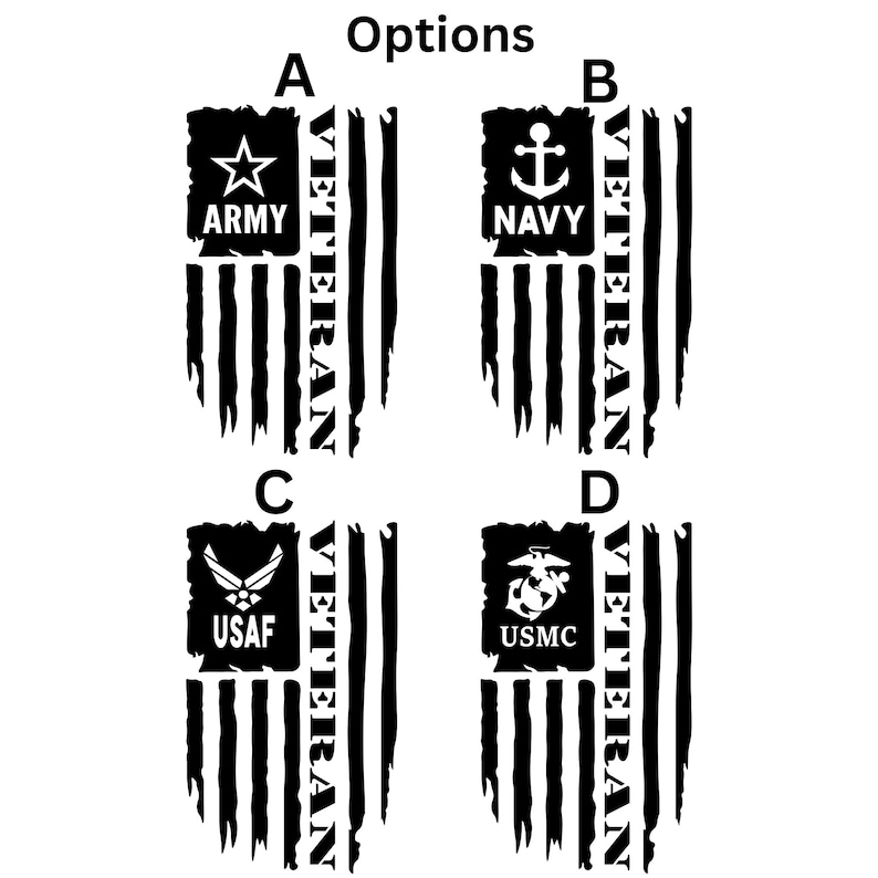 Veteran Military Flag Decal: Army, Navy, Air Force, Marines Veteran Options Bild 1