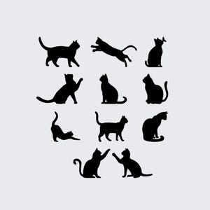 Tiny Cat Silhouette Decals: Set of 10 Vinyl Stickers for Cars, Laptops, Multiple Options