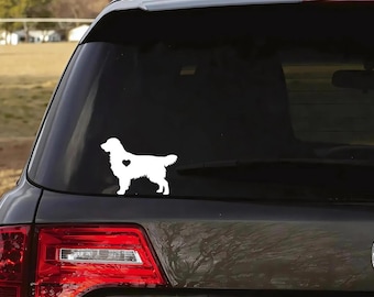 Autocollant Golden Retriever : Autocollant en vinyle doré avec option cœur découpé