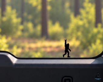 Tiny Bigfoot, Rock On Hand Decal: Sasquatch Silhouette Vinyl Sticker