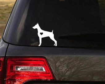 Doberman Pinscher Silhouette Decal, Dog Vinyl Sticker, Heart Cutout or Solid Design, Multiple Designs