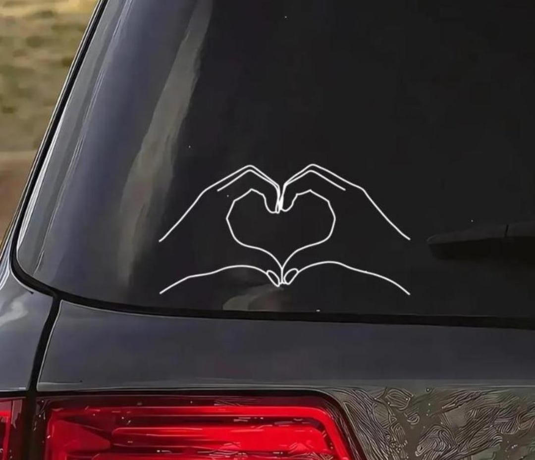 Heart Hands Decal: Fine Line Vinyl Sticker for Car, Laptop, Water ...