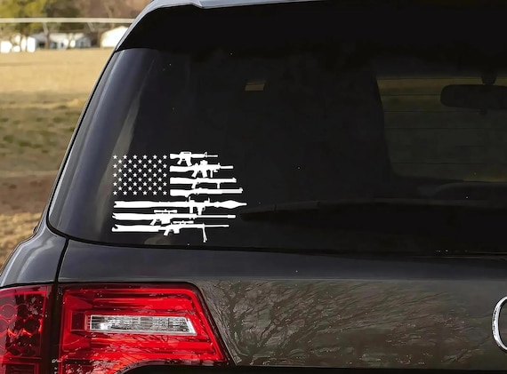 American Flag Firearm Car Decal: USA Flag with Stars Vinyl Sticker