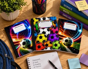 Soccer Composition Notebook Wide Ruled School Supply Student Journal Writing Pad Youth Gift Sports Fan Athletic Theme Colorful Design Player