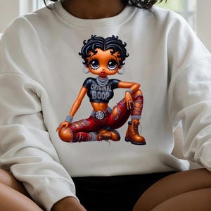 Streetwear Fashion Sweatshirt White Betty Boop Design Classic Animation Character Cotton Crewneck Top Retro Cartoon Style Vintage Pop Culture Collection Comfortable Casual Wear Trendy Fashion Statement Unique Character Apparel Collector