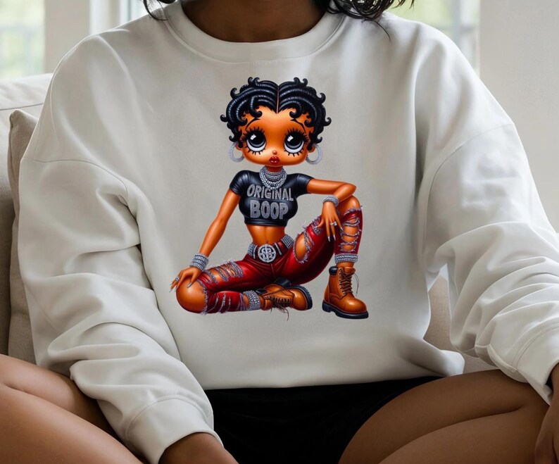 Streetwear Fashion Sweatshirt White Betty Boop Design Classic Animation Character Cotton Crewneck Top Retro Cartoon Style Vintage Pop Culture Collection Comfortable Casual Wear Trendy Fashion Statement Unique Character Apparel Collector