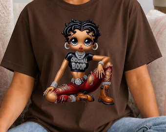 BB Inspired Shirt Black Girl Tee Retro Cartoon Tshirt Graphic Design Classic Black Character Top Women Casual Wear Melanin Queen Clothing