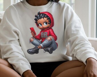 BB Inspired Sweatshirt Black Cartoon Design Pullover Crewneck Top Vintage Character  Gift for Her Fashion Apparel Retro Style Graphic