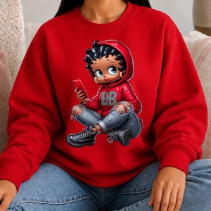 BB Inspired Sweatshirt Black Cartoon Design Pullover Crewneck Top Vintage Character  Gift for Her Fashion Apparel Retro Style Graphic