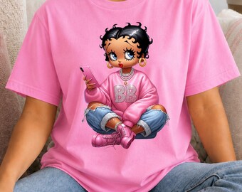 BB Inspired Shirt Pink Graphic Tee Women Girls Casual Cotton Tshirt Cartoon Character Design Retro  Style Top Nostalgic Fan Gift For Her