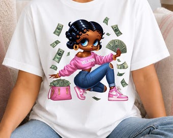 Black BB Inspired Melanin Shirt Gift for Her  Tshirt Women Fashion Statement Top Pink Graphic Tee White Dtf Money Theme Wealth Mindset Boss
