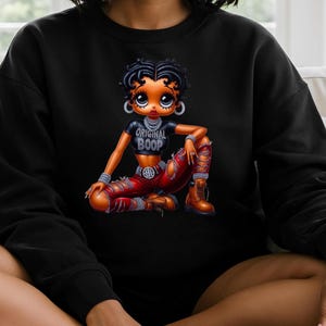 Cotton Crewneck Sweatshirt Black Betty Boop Character Comfortable Everyday Wear Soft Material Quality Vintage Animation Design Retro Cartoon Style Pop Culture Fashion Statement Streetwear Collection Trendy Apparel Gift Classic Character